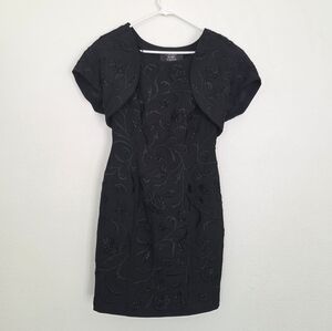 Carmen Marc Valvo Embroidered Black Floral Evening Dress With Jacket Size 4